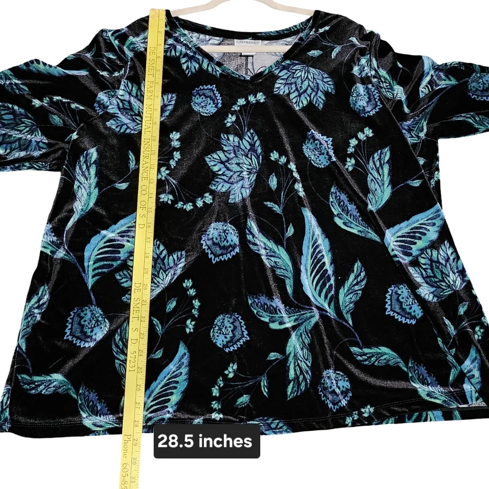 CATHERINES Velvet Tunic Top Womens Plus 3X Black Green Blue Dark Floral Fall - Picture 5 of 9